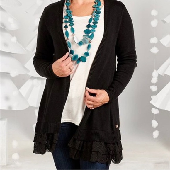 Matilda Jane Dark As Night Cardigan Sweater Sz M Black Ruffle Open front Casual - Picture 1 of 6